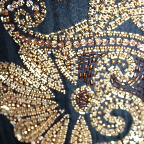 Y2K 80s Beaded Sequin Cocktail Miniskirt, Black & Gold Party Miniskirt - Picture 4 of 16